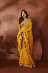 Luxury Georgette Mirror Work Saree with Embroidered Cutwork Border