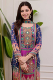 Royal Blue Chinon Printed Suit with Dupatta