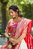 Traditional Paithani Jacquard Silk Lehenga Choli with Zari Weaving & Premium Batwa Set