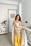 Ivory Gold Chinnon Silk Sharara Suit Set
