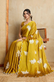 Mustard Yellow Rangoli Silk Saree with Embroidery & Cutwork Border