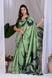 Pista Leaf Soft Satin Georgette Abstract Print Saree