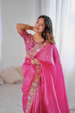 Premium Gold Crush Saree with Heavy Embroidery, Codding & Sequins Work