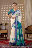 Soft Linen Cotton Saree with Abstract Circle Digital Print & Contrast Border
