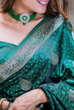 Green Soft Lichi Silk Saree with Rich Zari Pallu & All-Over Jacquard Weave