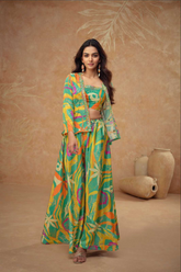 Vibrant Multicolor Chinon Silk Palazzo Set