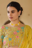 Yellow Organza Saree with Cording, Sequins & Zari Embroidery