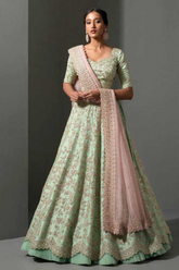 Mint Green Mulberry Silk Lehenga with Sequins, Thread & Dori Work