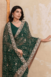 Royal Bandhej Soft Georgette Wedding Saree with Heavy Cutwork Border - kavyo.in