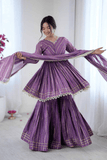 Purple Mal Chanderi Mirror Work Sharara Palazzo Set - kavyo.in