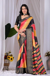 Soft Lichi Silk Saree with Diagonal Patola Print & Woven Zari Border