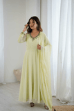 Elegant Lemon Yellow Fox Georgette Handwork Anarkali Suit Set - kavyo.in