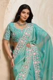 Soft Moss Chiffon Saree with Embroidered Aari Cutwork Border