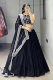 Black Beauty Fendi Satin Lehenga Choli Set with Embroidered Dupatta