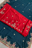 Navy Blue Soft Star Georgette Embroidered Saree with Contrast Banglory Silk Blouse