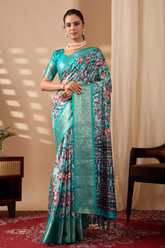 Sea Glass Soft Lichi Silk Abstract Print Sare