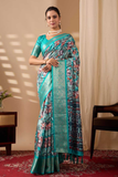 Sea Glass Soft Lichi Silk Abstract Print Sare