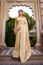 Golden Glow Tissue Silk Saree with Zari Weaving Work