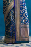 Teal Jaal Banarasi Soft Silk All-Over Gold Zari Saree