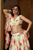 Floral Dream Soft Georgette Lehenga Choli Set with Cascade Dupatta