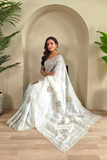 Crunchy Chiffon Saree with Scallop & Thread Embroidery Work