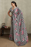 Modern Monochrome Ajrakh Modal Satin Saree - kavyo.in