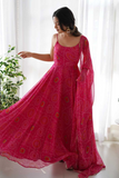 Emerald Red Chiffon Bandhej Anarkali with Dupatta