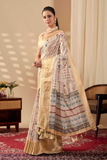 Soft Lichi Silk Saree with Luxurious Golden Zari Border