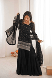 Noir Ruffle Grace Georgette Sharara Suit Set - kavyo.in