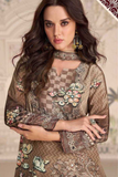 Midnight Brown – Chinon Silk Kurti Sharara Set