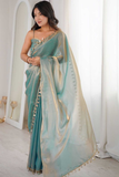 Teal Tissue Fandi Silk Dropline Sequin Border Saree