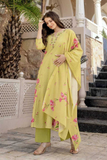 Light Yellow A-Line Chanderi Silk Butti Suit Set