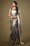 Gold Houndstooth Soft Lichi Silk Zari Woven Saree