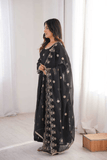 Black Sequin Embroidered Georgette Anarkali Gown Set - kavyo.in