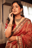 Rani Ember Heavy Banarasi Crush Silk Saree with Embroidered Sequin Blouse - kavyo.in