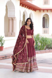 Wine Elegant Vichitra Silk Heavy Embroidered Lehenga Set
