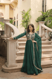 Emerald Grace Faux Blooming Embroidered Gown Set - kavyo.in