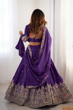Royal Purple Chinon Embroidered Semi-Stitched Lehenga Choli with Sequins Dupatta