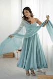 Sea Green Shimmer Crunch Silk Anarkali Set - kavyo.in