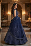 Midnight Blue Premium Georgette Embroidered Lehenga Choli Set with Net Dupatta