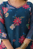 Ahana Floral Georgette Kurti Pant Set with Chiffon Dupatta