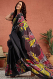Black Ajrakh Semi Gajji Silk Bandhej Print Saree