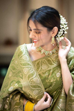 Mehendi Kanjivaram Banarasi Silk Saree with Rich Zari Weaving & Jacquard Blouse