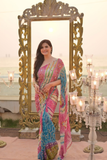Zara Bandhej Soft Tabby Silk Mirror Work Saree