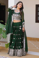 Embellished Semi-Stitched Georgette Lehenga Choli (Green)