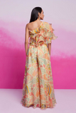 Peach Organza Floral Ruffle Top with Palazzo Set