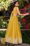 Embellished Mustard Chinon Semi-Stitched Lehenga Choli with Zari & Sequin Work