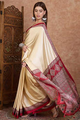 Ivory Royale Pure Modal Silk Ajrakh Border Saree