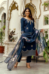 Midnight Bloom Roman Silk Dupatta Set