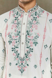 White Viscose Silk Embroidered Kurta Set